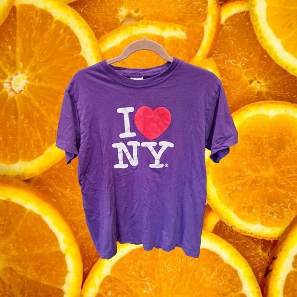VINTAGE Purple I‎ Love NY Tee Shirt Size Medium - Picture 1 of 4